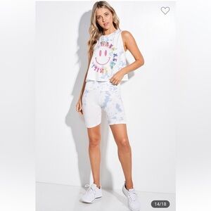B60 Women's Tie-Dye Biker Shorts & Top Set NEW